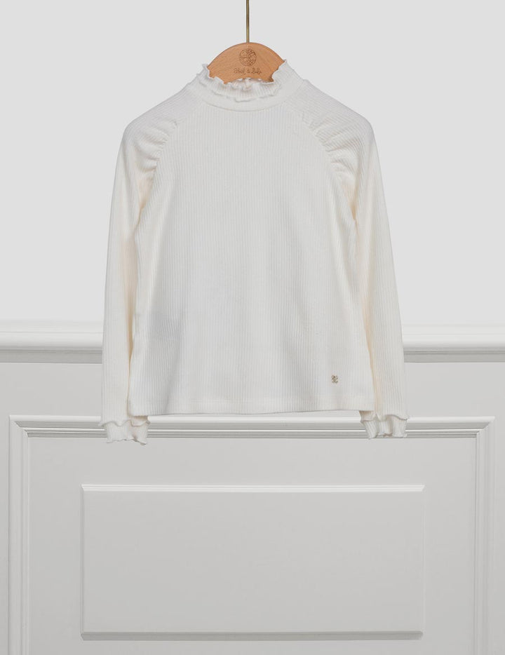 Cream Ribbed High Neck Blouse