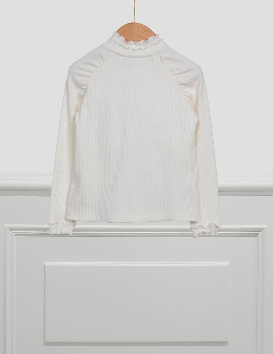 Cream Ribbed High Neck Blouse