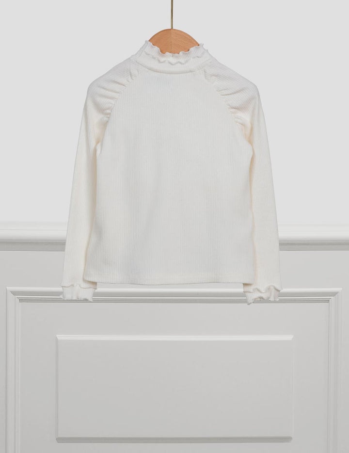 Cream Ribbed High Neck Blouse