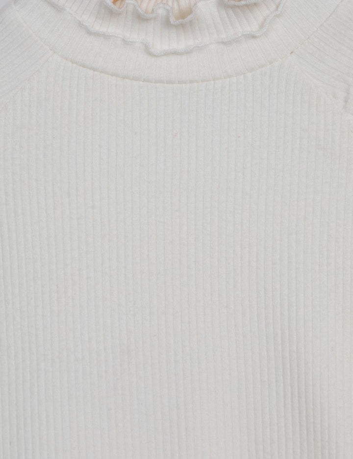 Cream Ribbed High Neck Blouse