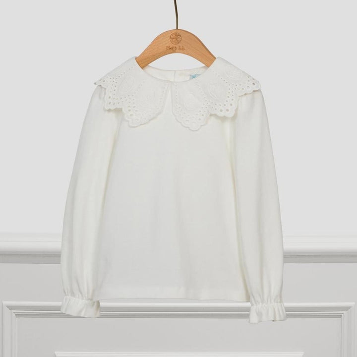 Off White Embroidered Collared Long Sleeve Shirt