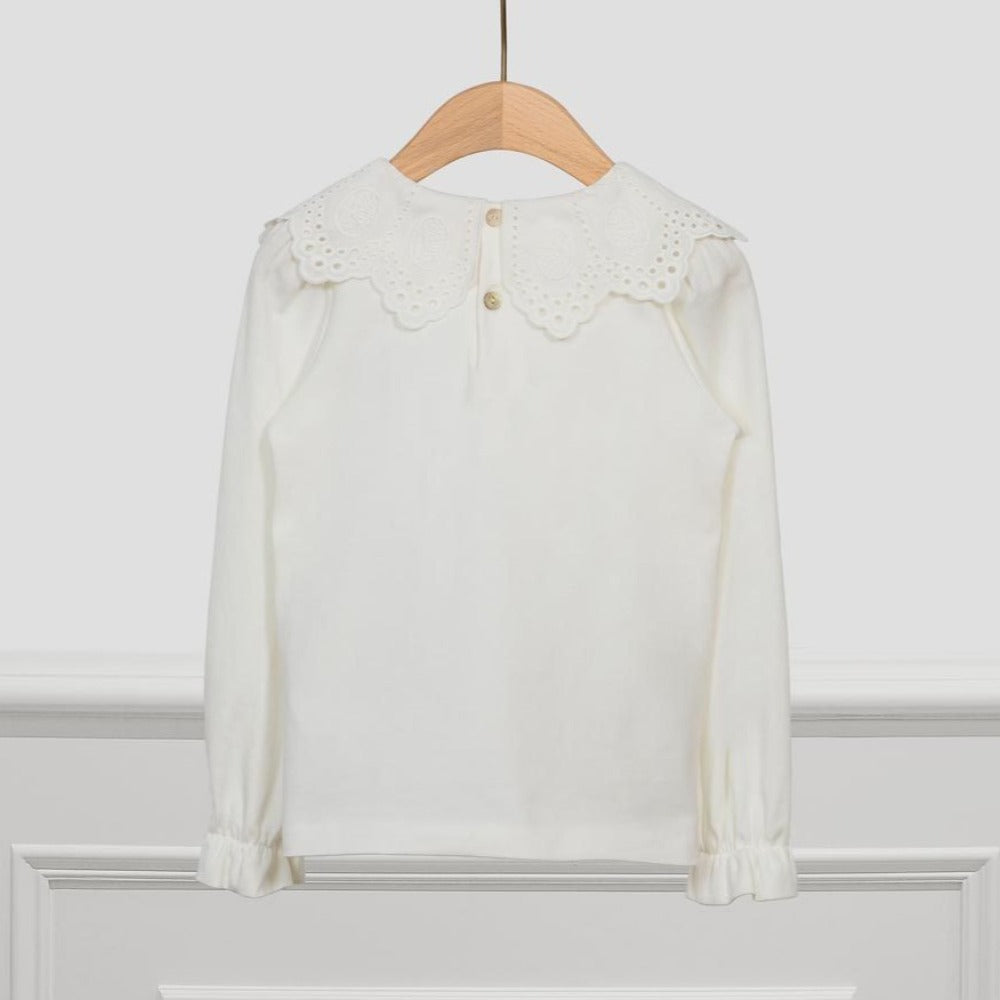 Off White Embroidered Collared Long Sleeve Shirt