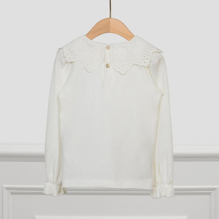 Off White Embroidered Collared Long Sleeve Shirt
