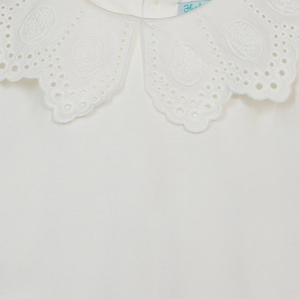 Off White Embroidered Collared Long Sleeve Shirt