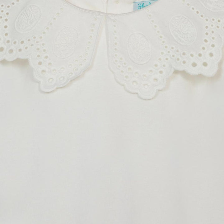 Off White Embroidered Collared Long Sleeve Shirt