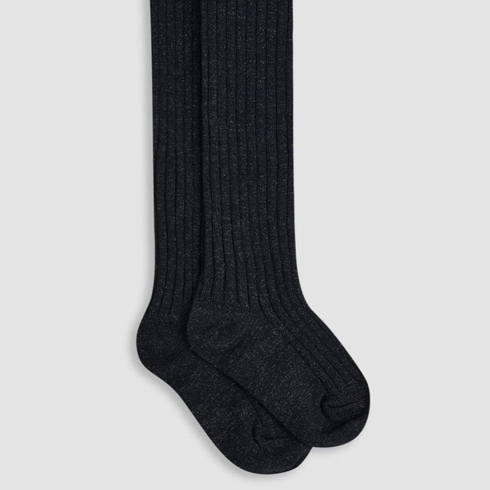 Black Shimmer High Knit Socks
