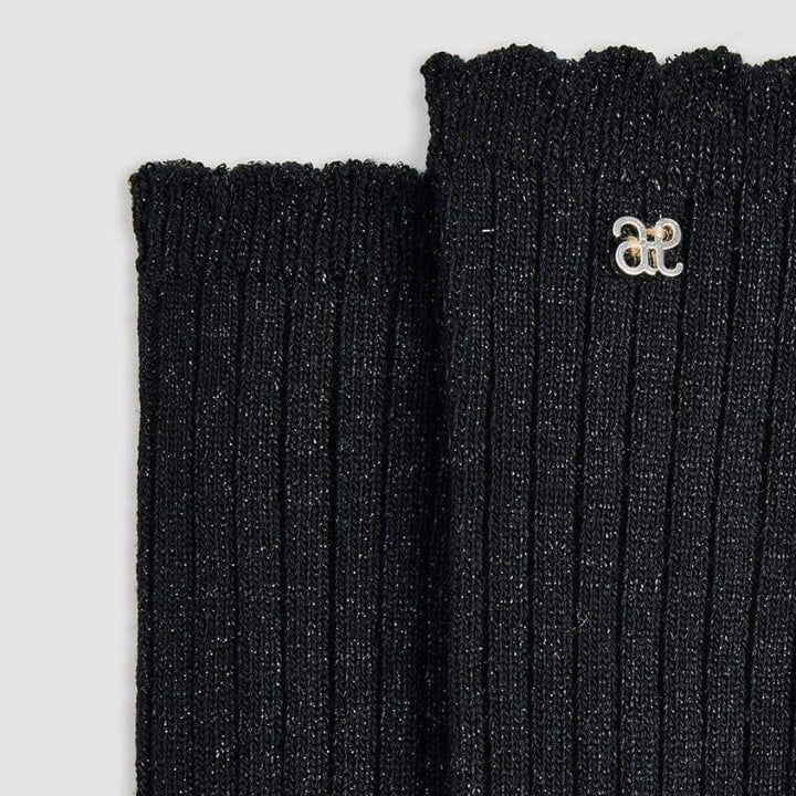 Black Shimmer High Knit Socks