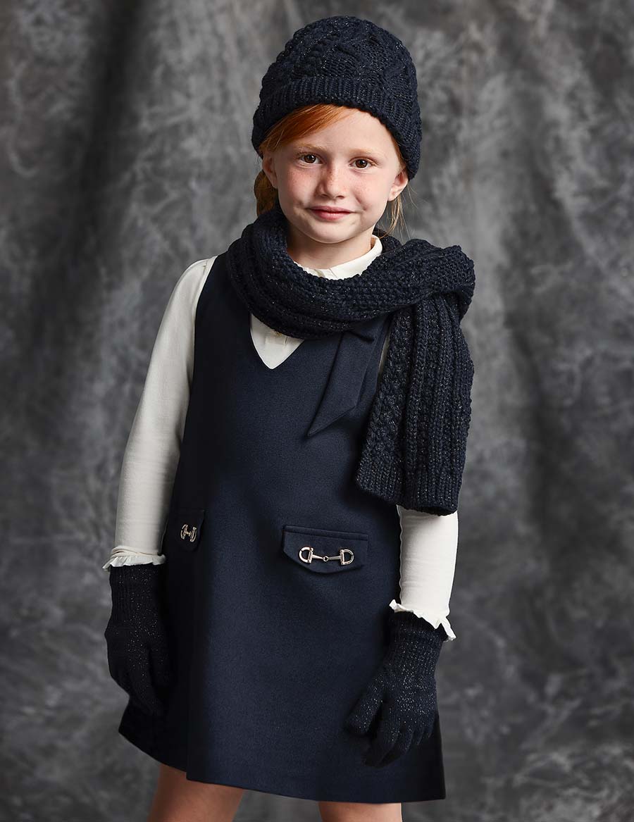 Navy Jacquard Scarf Glove & Hat Set