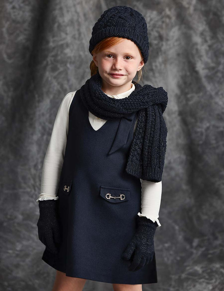 Navy Jacquard Scarf Glove & Hat Set