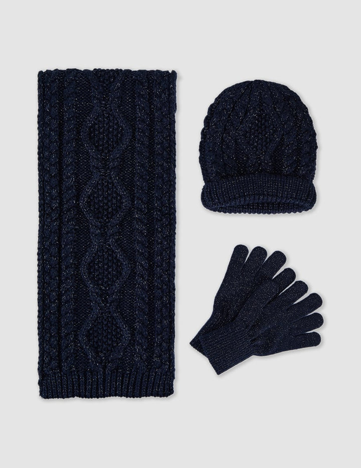 Navy Jacquard Scarf Glove & Hat Set