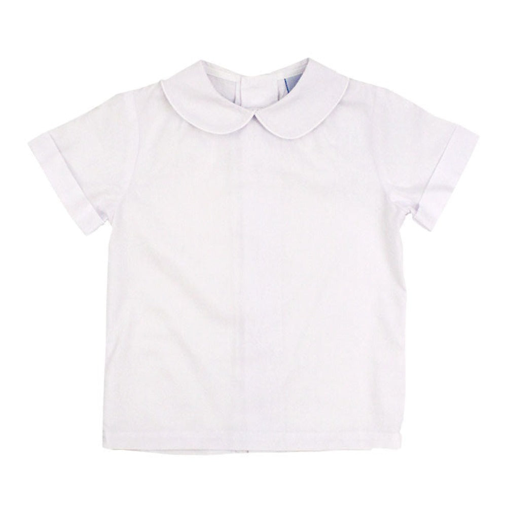 White Button Back Short Sleeve Piped Shirt