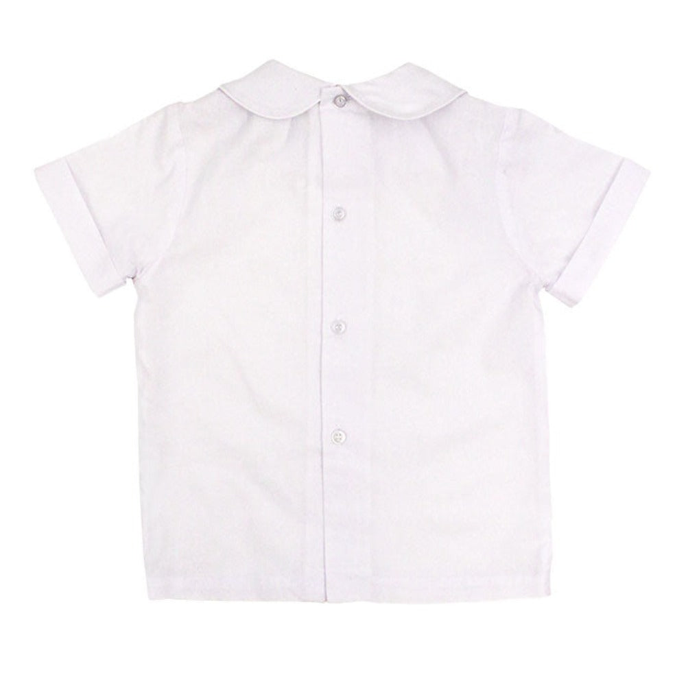 White Button Back Short Sleeve Piped Shirt