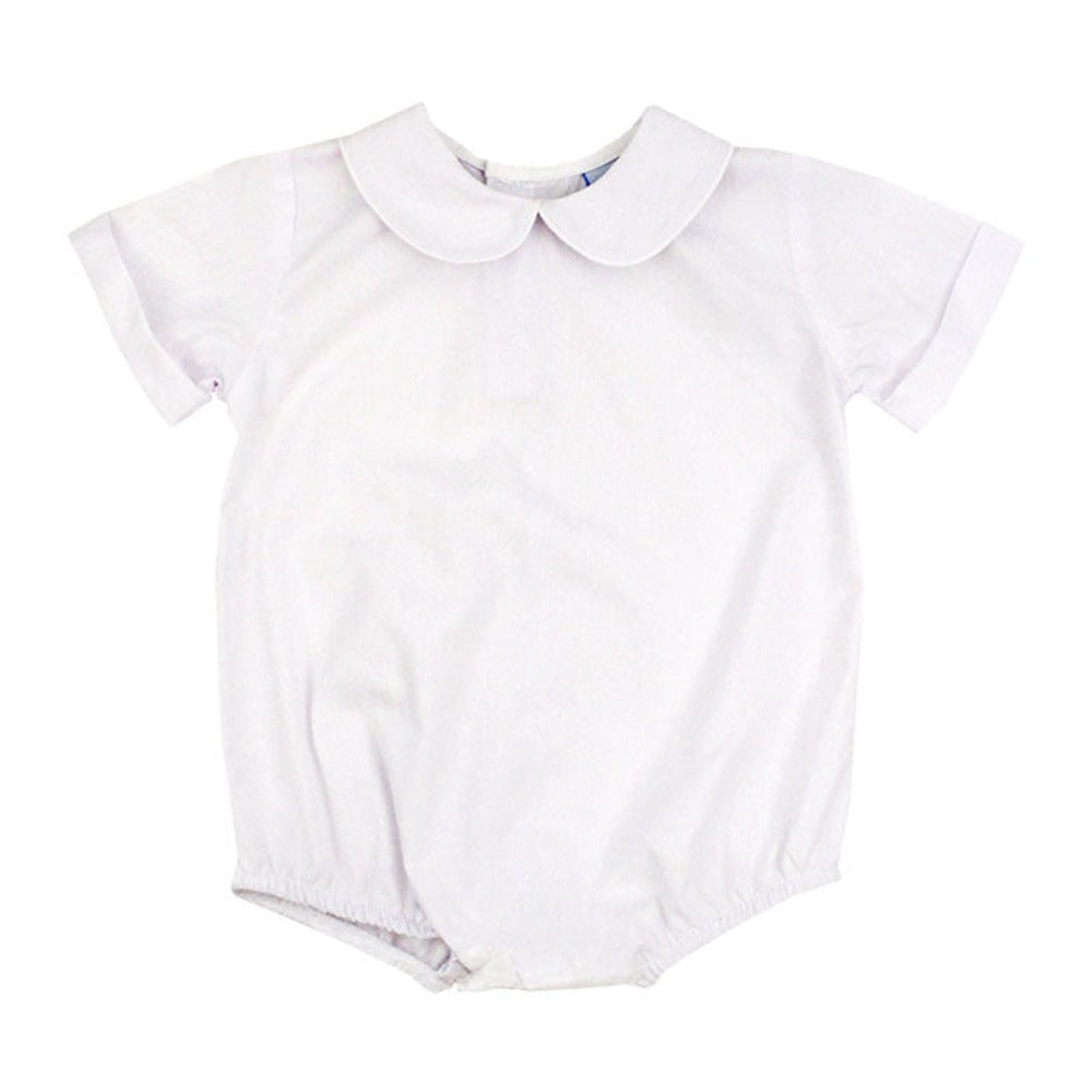 White Button Back Short Sleeve Piped Onesie