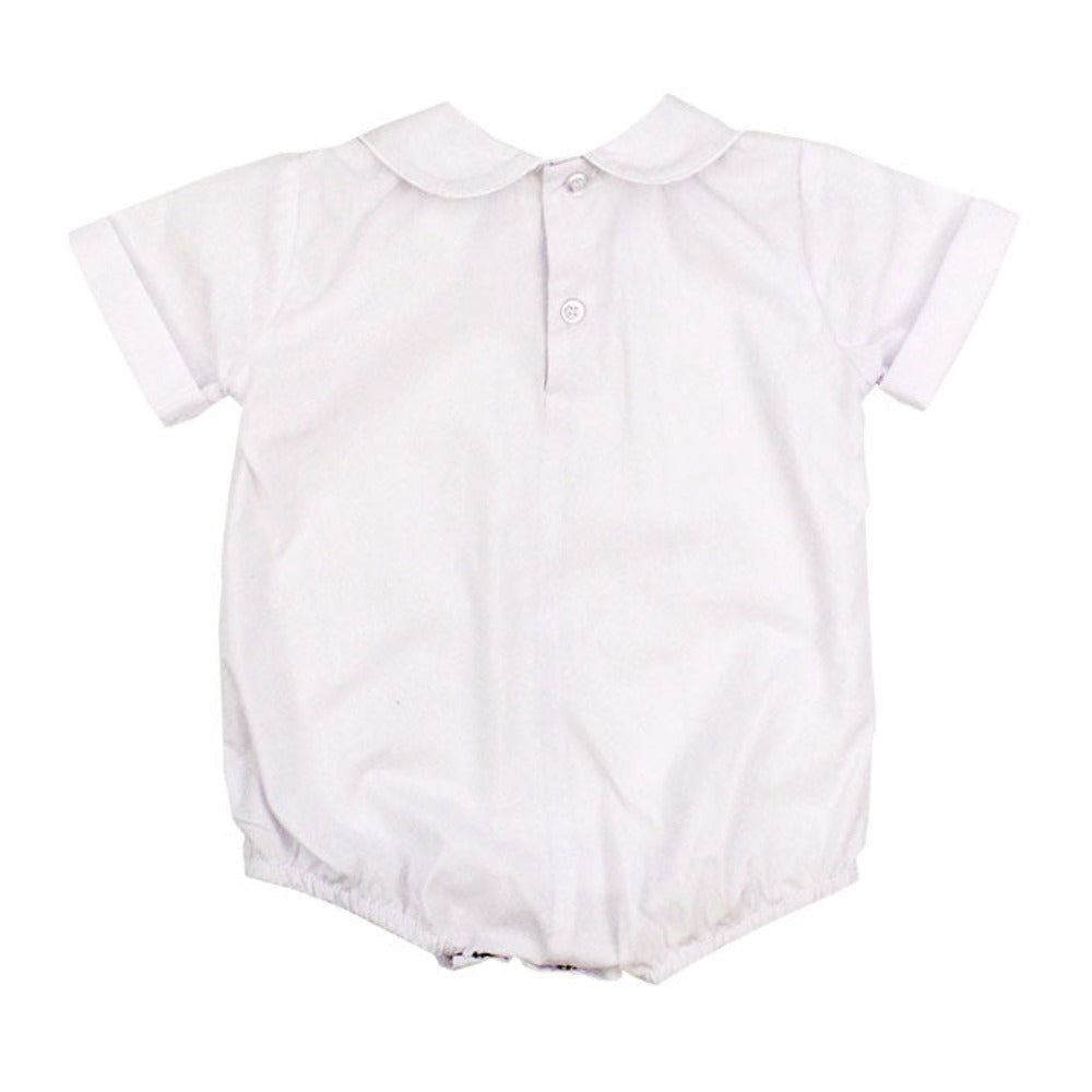 White Button Back Short Sleeve Piped Onesie
