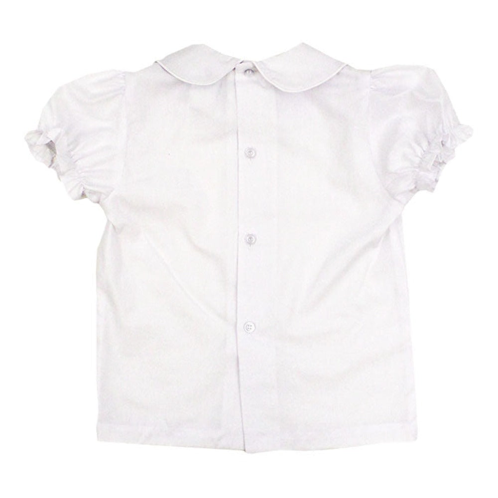 White Button Back Short Sleeve Piped Blouse