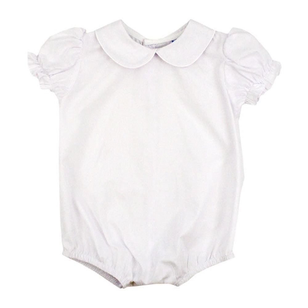 White Button Back Short Ruffled Sleeve Piped Onesie