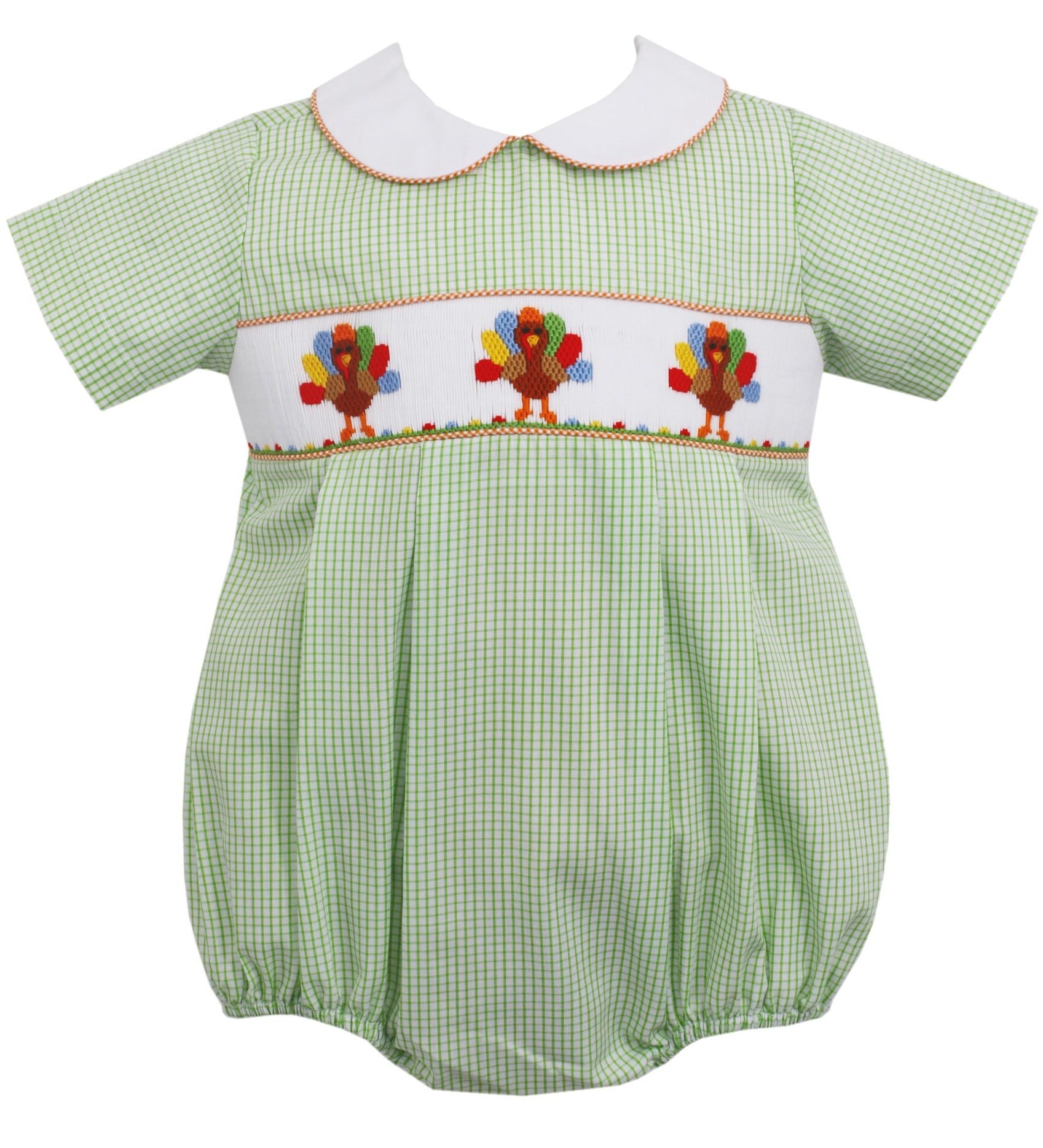 Lime Green Window Pane Baby Turkey Bubble With White Collar