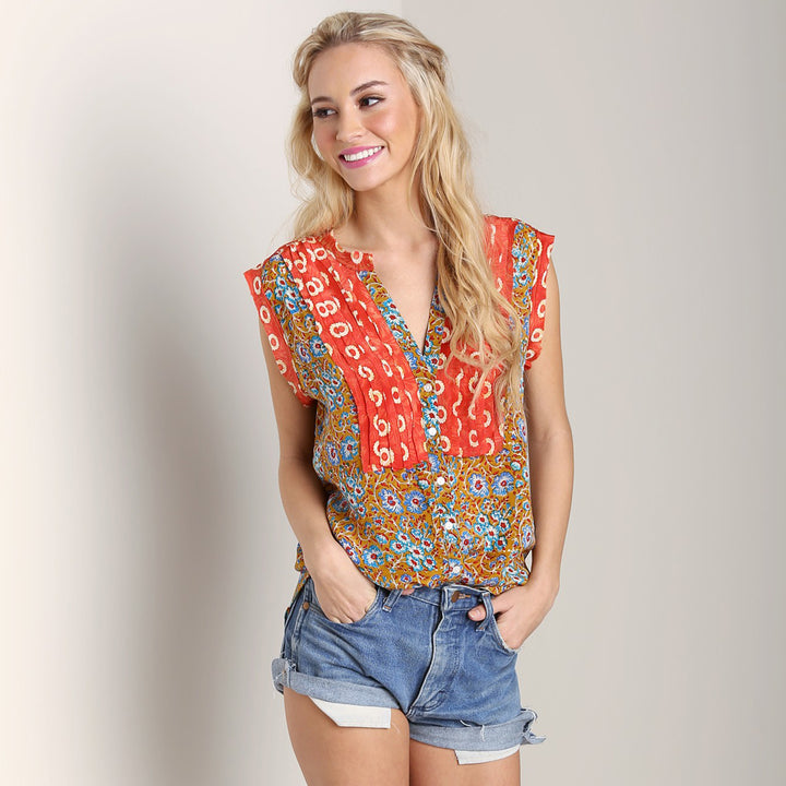 Jillian Blouse ~ Coral Mustard