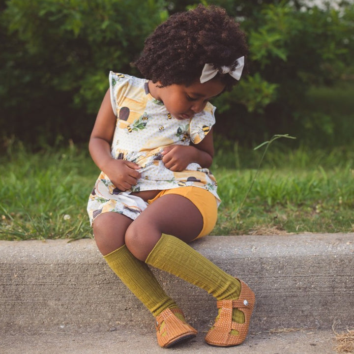 Bright Olive Cable Knit Knee High Socks