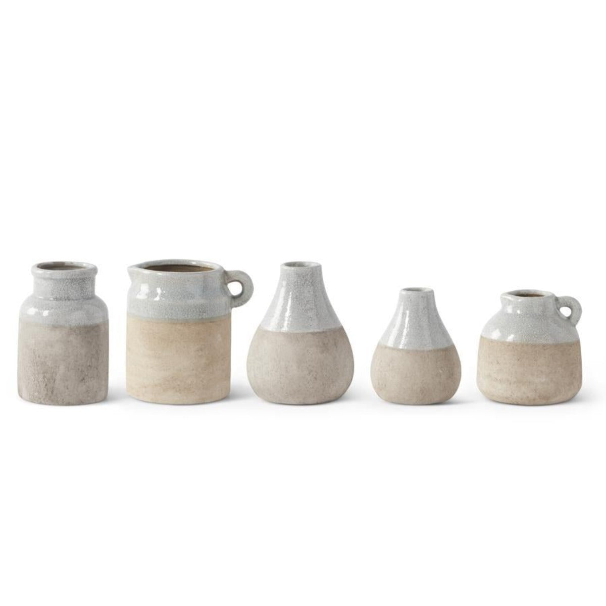 Ceramic Pots With Light Blue Glazed Tops - Set of 5