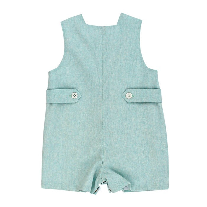 Seafoam Linen Short John John w/ Tab