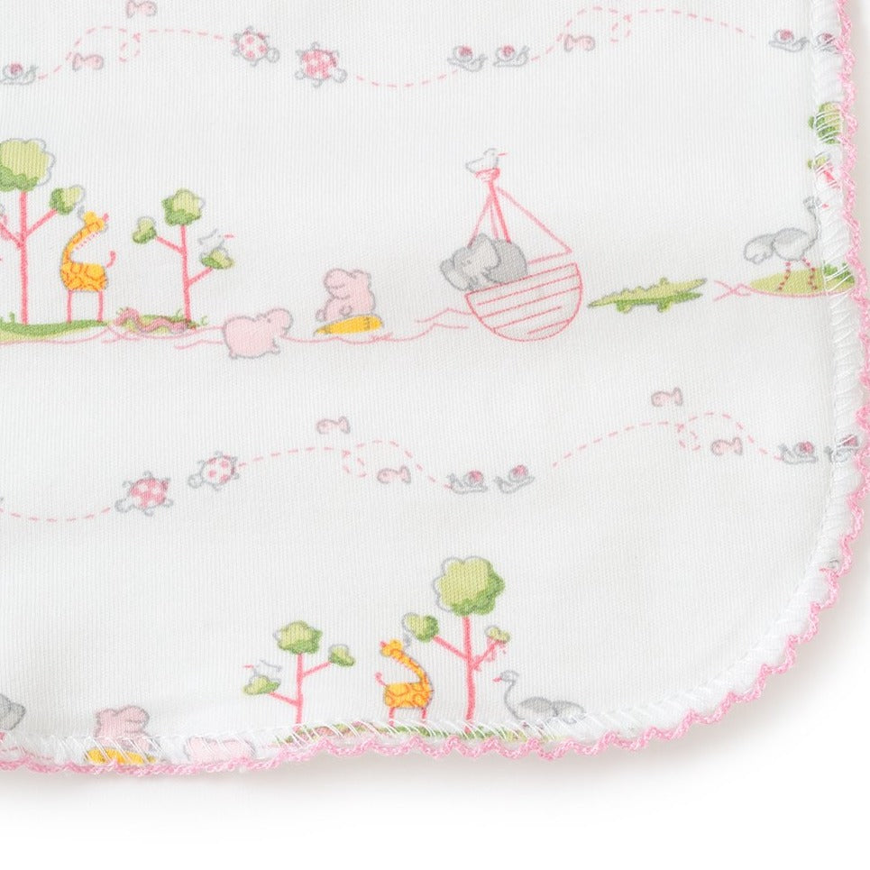 Noah's Ark Light Pink Burp Cloth