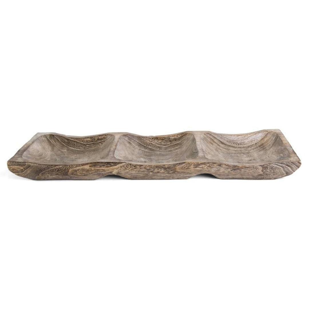 Carved Rectangular Paulownia Wood Divided Tray