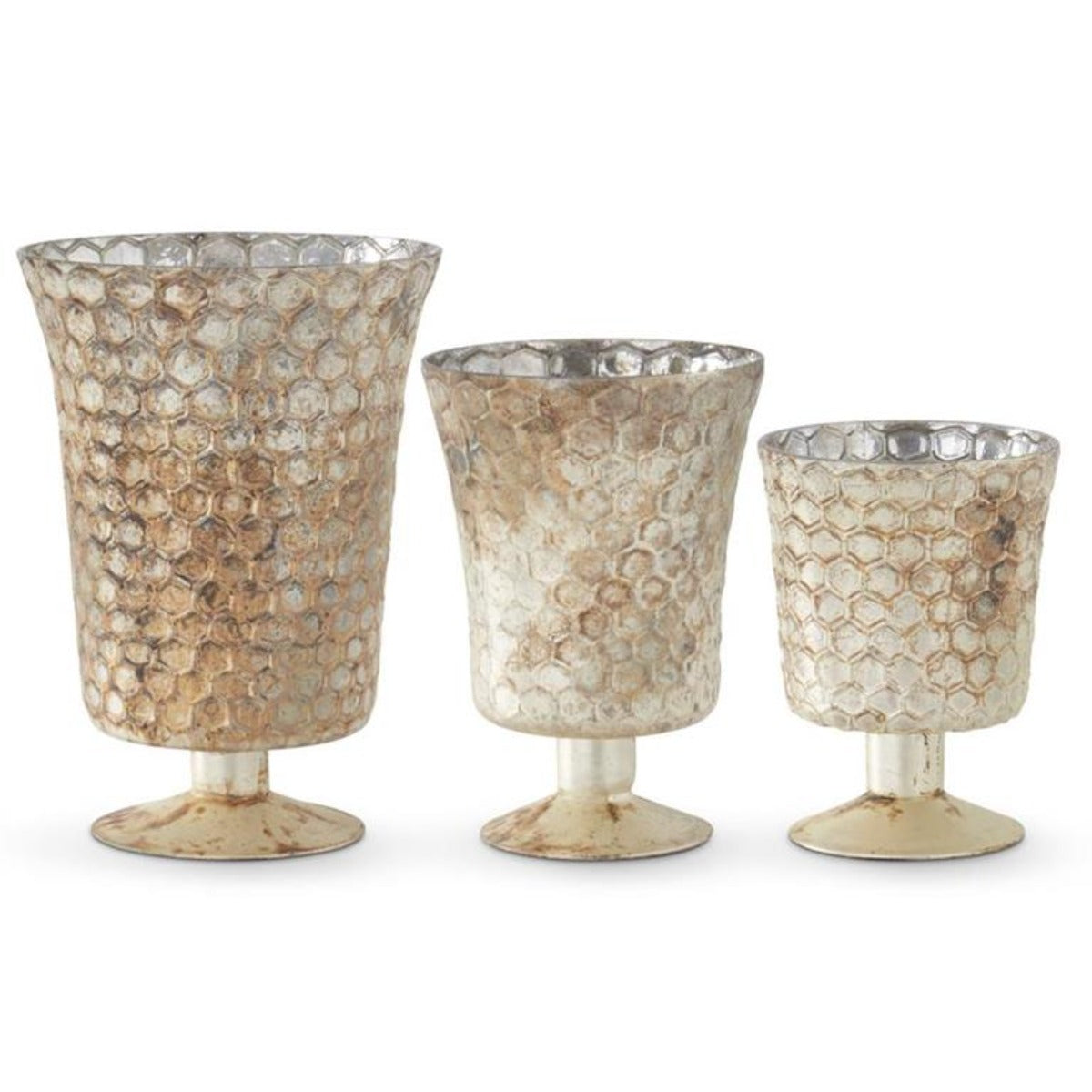 Honeycomb Champagne Mercury Glass Fluted Vases