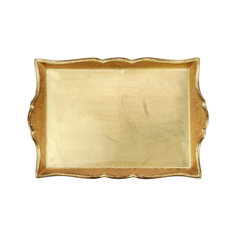 Florentine Wooden Accessories Gold Handled Small Rectangular Tray