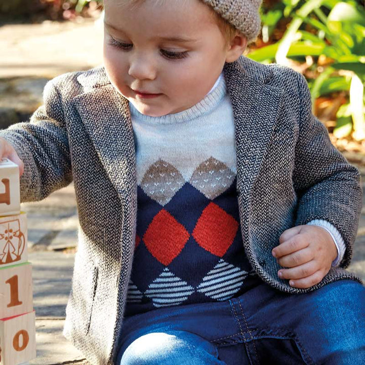 Beige Knitted Argyle Sweater