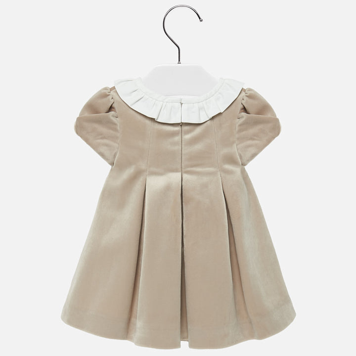 Beige Velvet Dress with Ruffled Collar