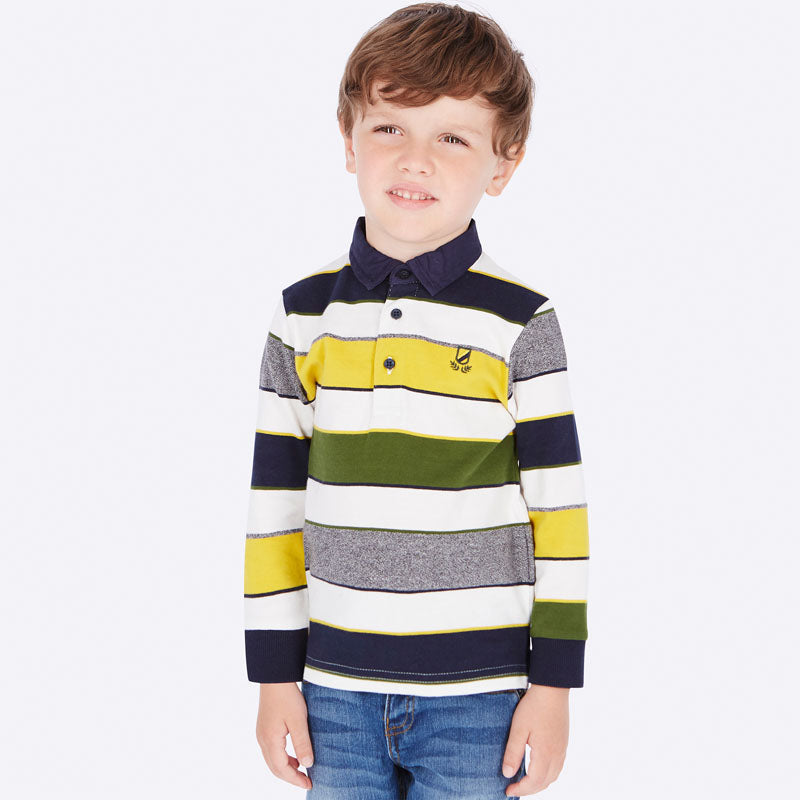 Green & Yellow Stripe Long Sleeve Polo 