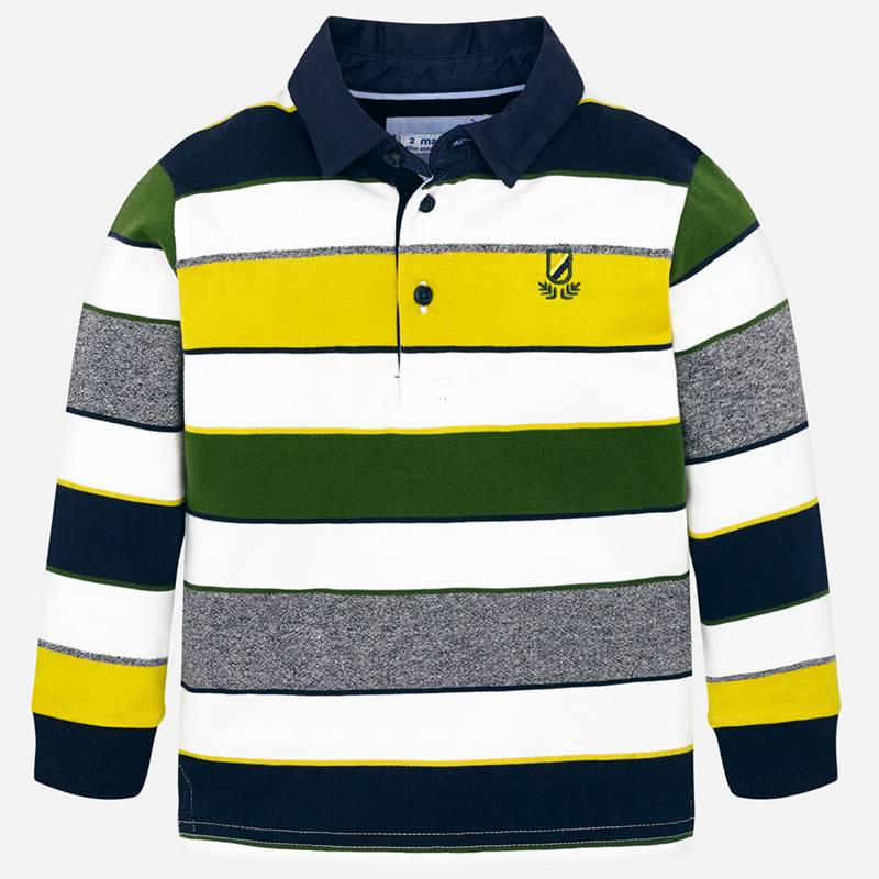 Green & Yellow Stripe Long Sleeve Polo 
