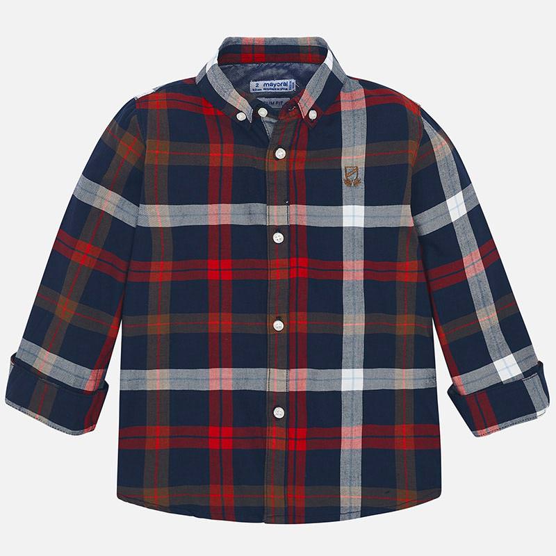 Red & Navy Plaid Long Sleeve Button Down Shirt  