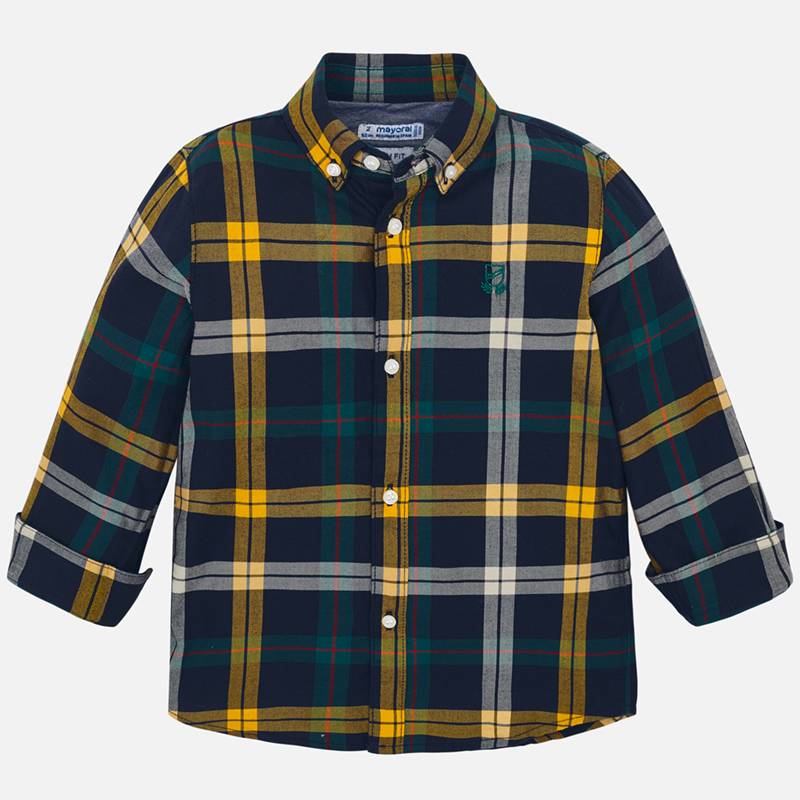 Navy & Yellow Plaid Long Sleeve Button Down 