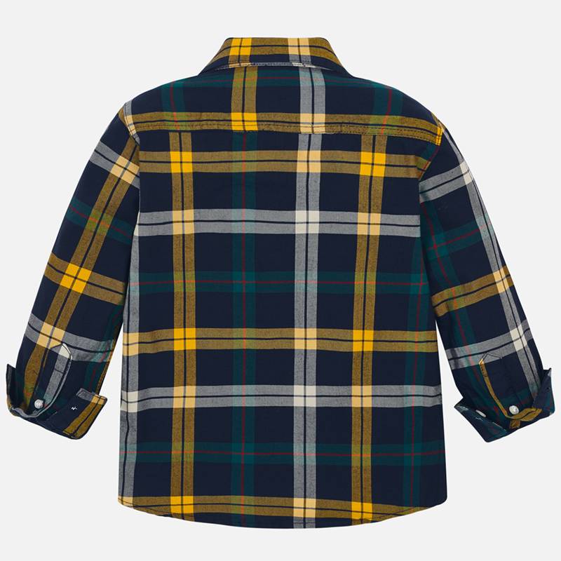 Navy & Yellow Plaid Long Sleeve Button Down 