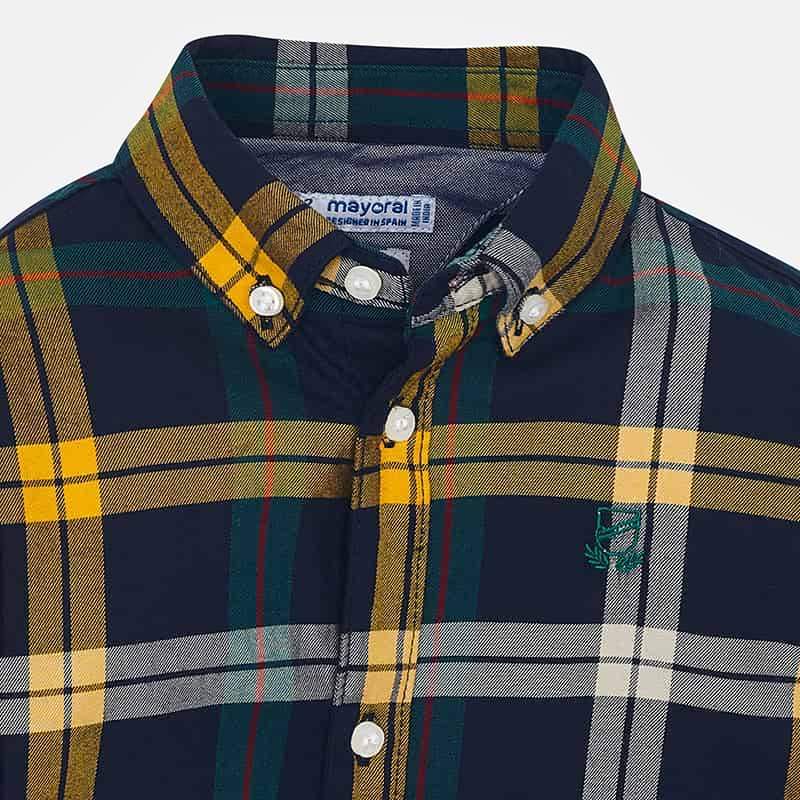 Navy & Yellow Plaid Long Sleeve Button Down 