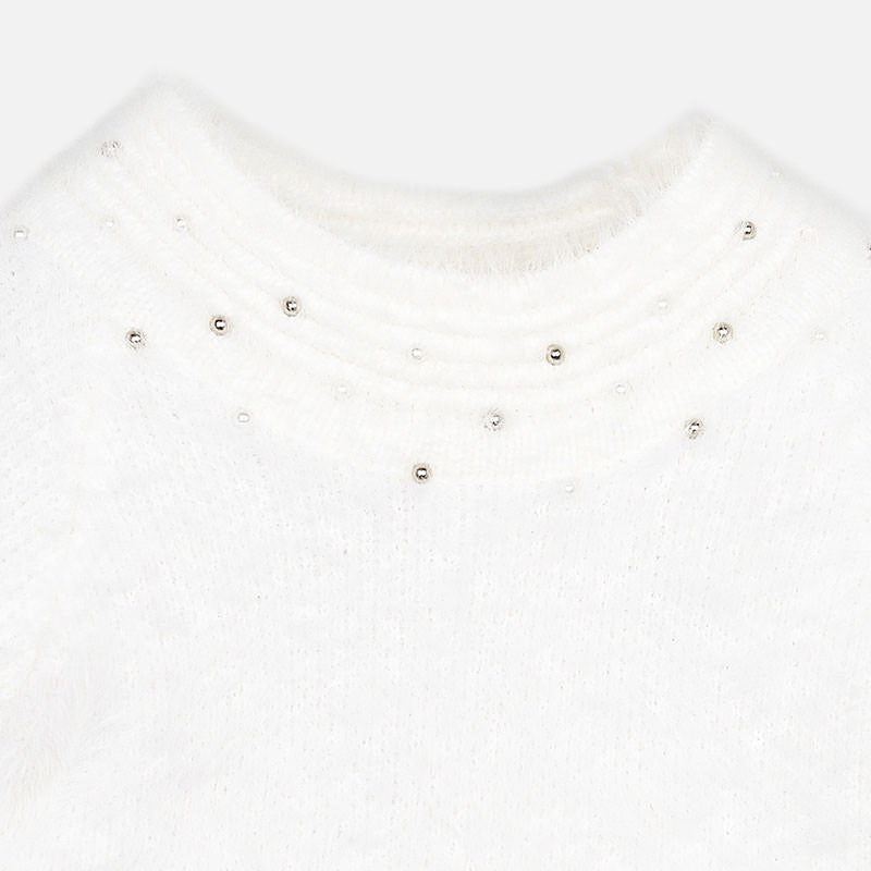 White Fur Sweater with Pearls