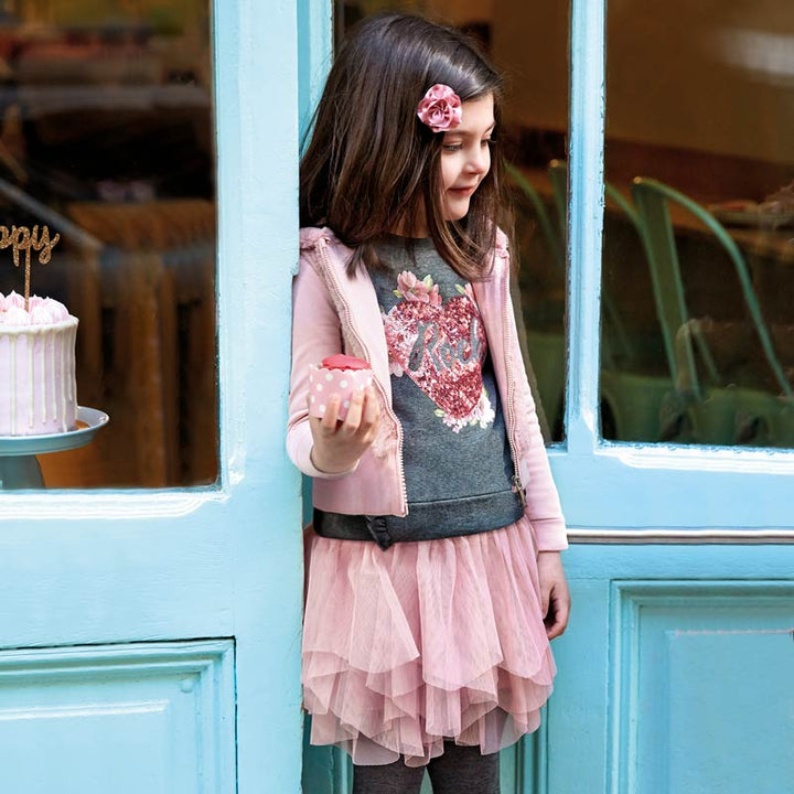 Grey & Pink Tulle Skirt Set 