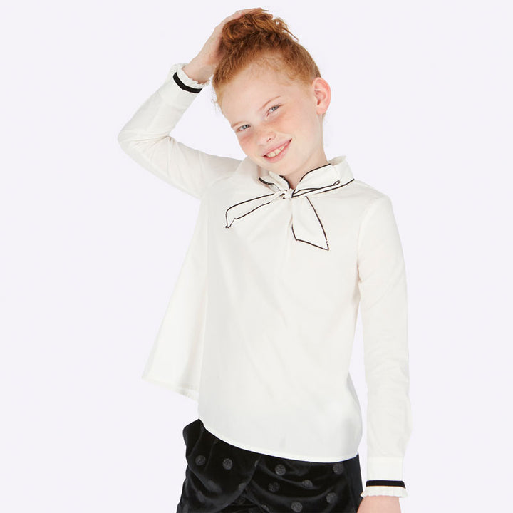 Ivory Poplin Bow Blouse 