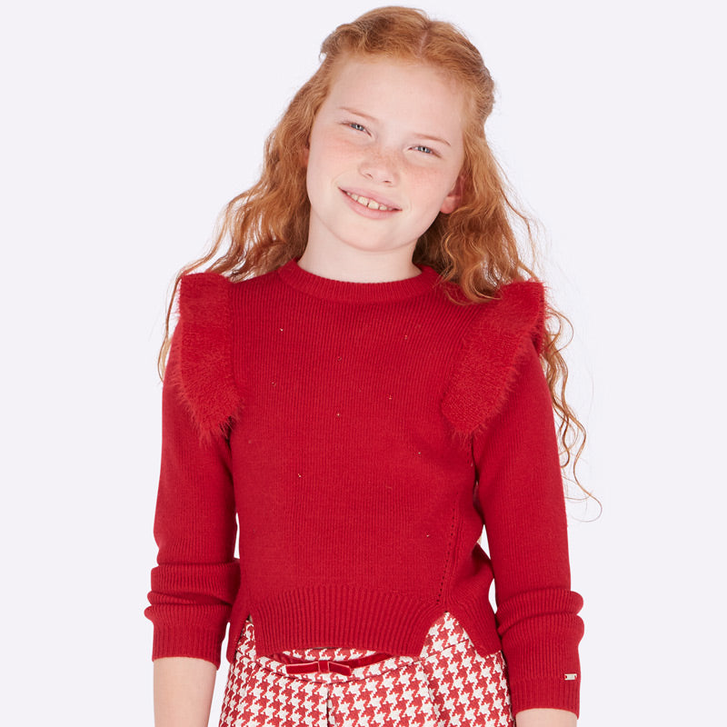 Red Fur Trim Knitted Sweater 