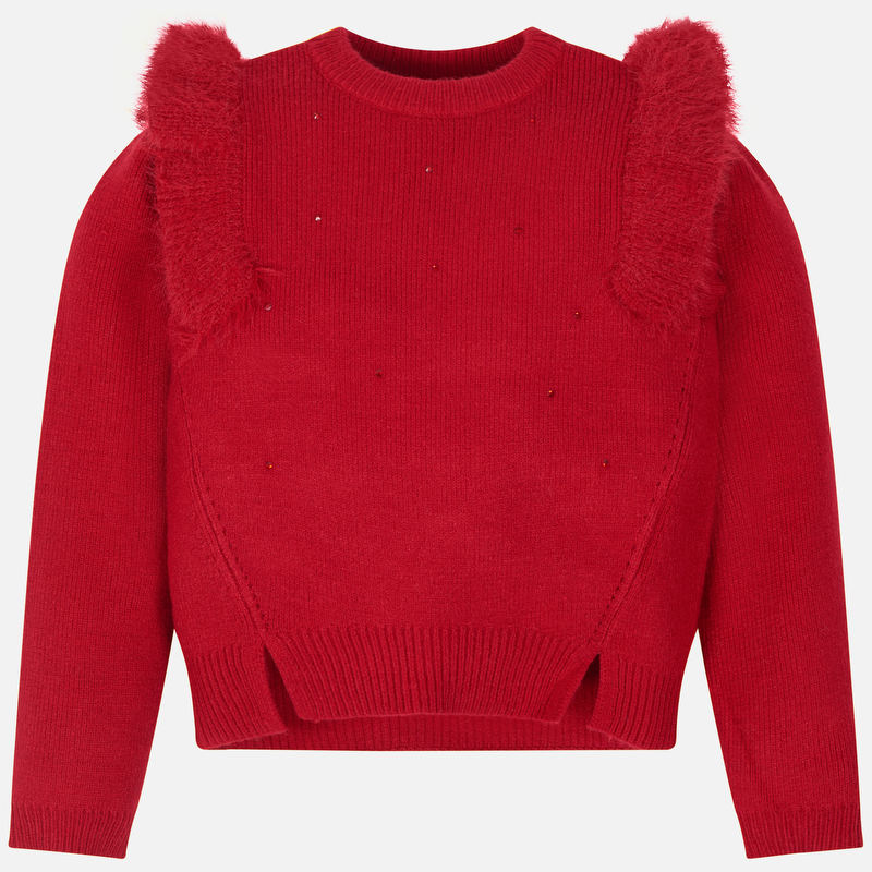 Red Fur Trim Knitted Sweater 