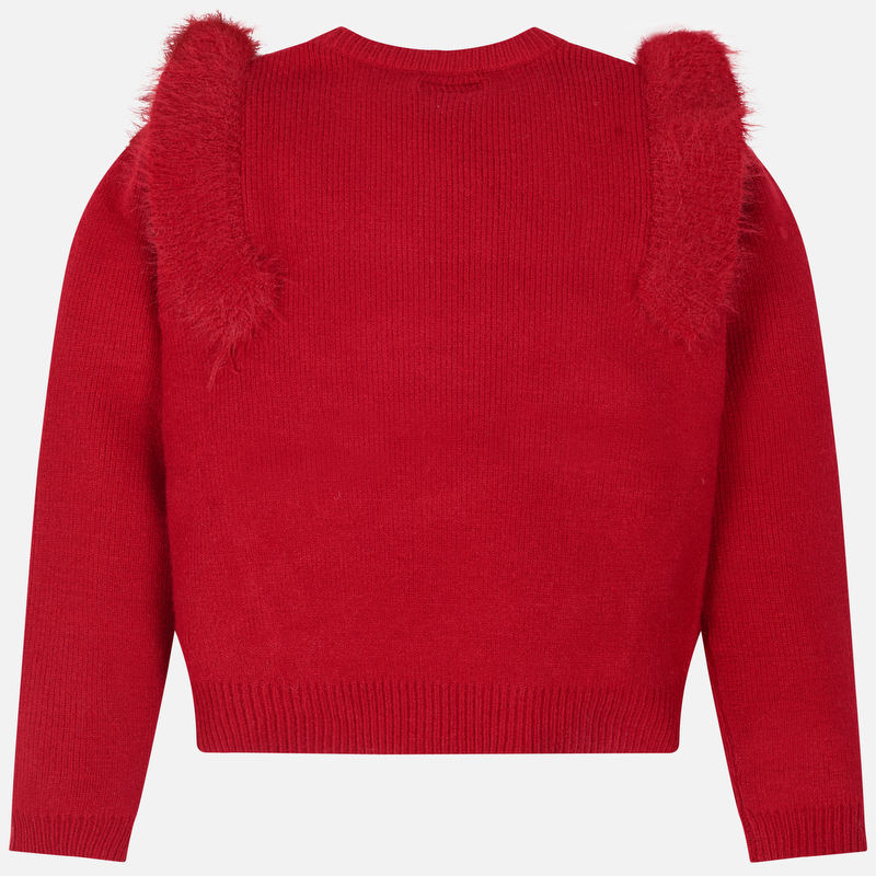 Red Fur Trim Knitted Sweater 