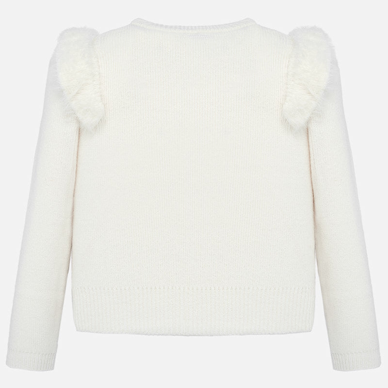 White Sweater with Fur Ruffles