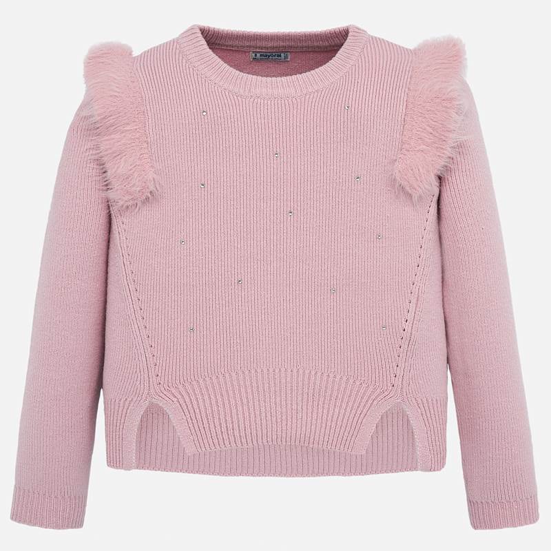 Pink Sweater with Fur Ruffles