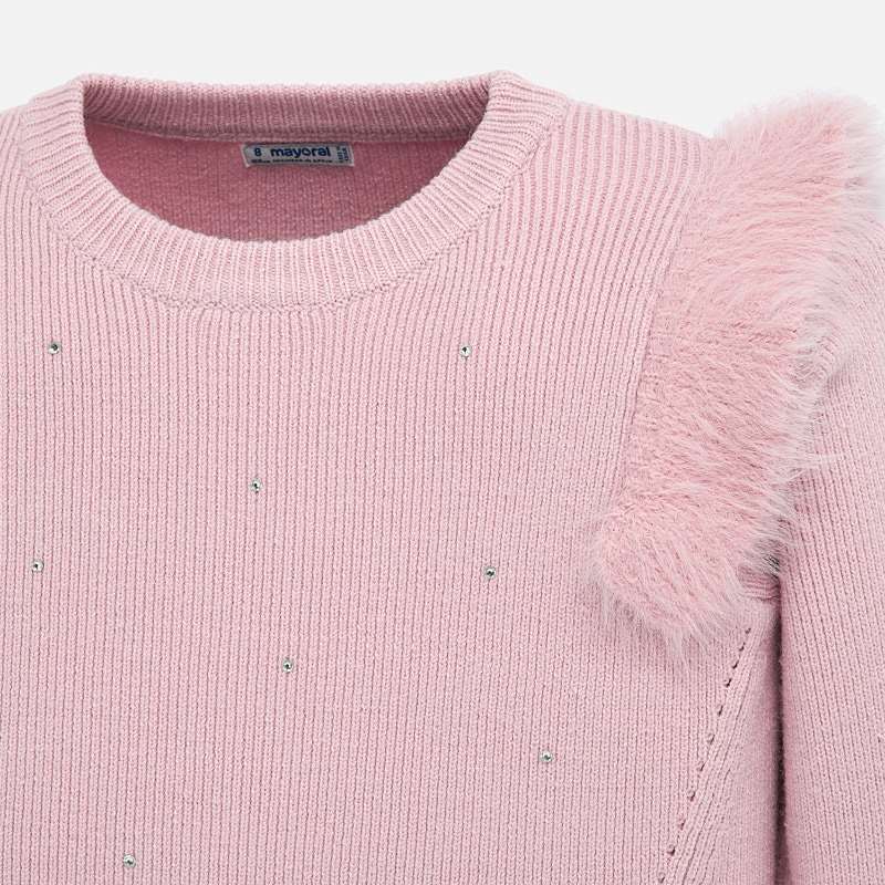 Pink Sweater with Fur Ruffles