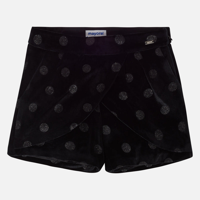 Black Velvet Skort with Polka-Dots