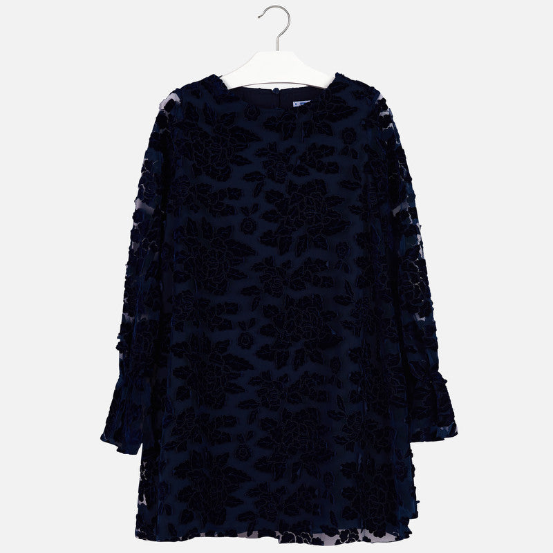 Velvet Floral Dress - Navy