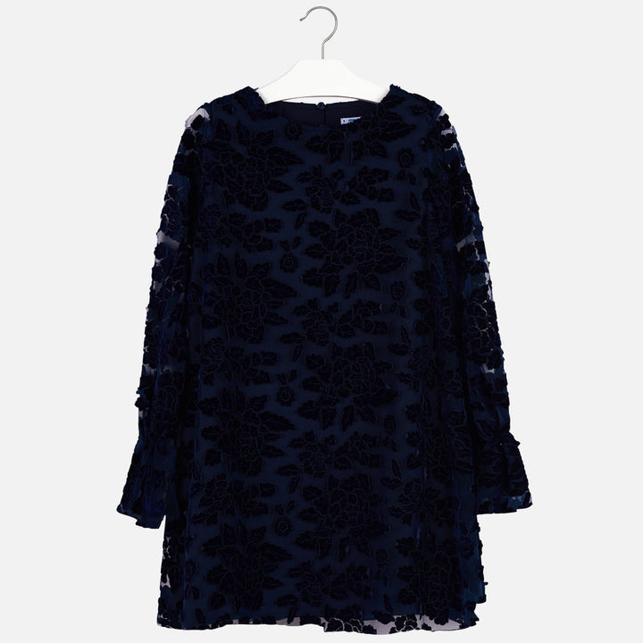 Velvet Floral Dress - Navy