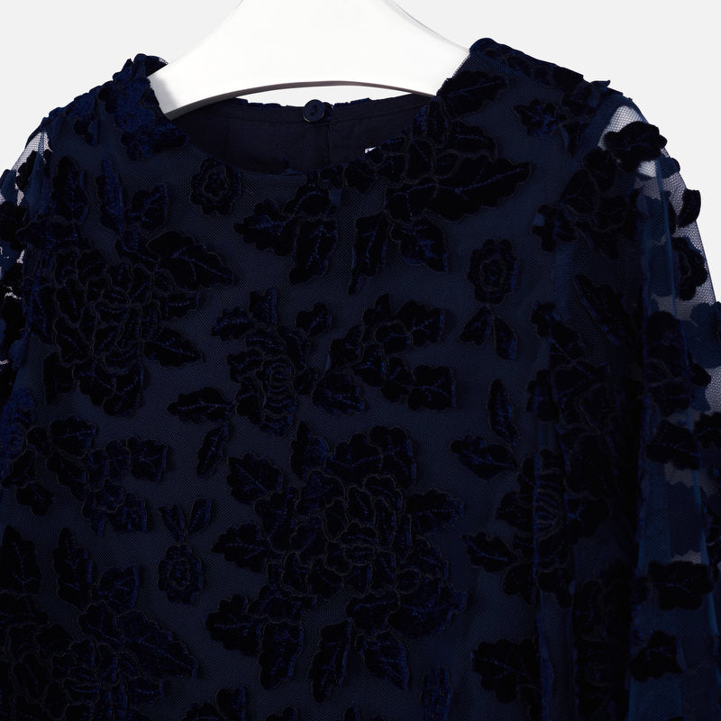 Velvet Floral Dress - Navy